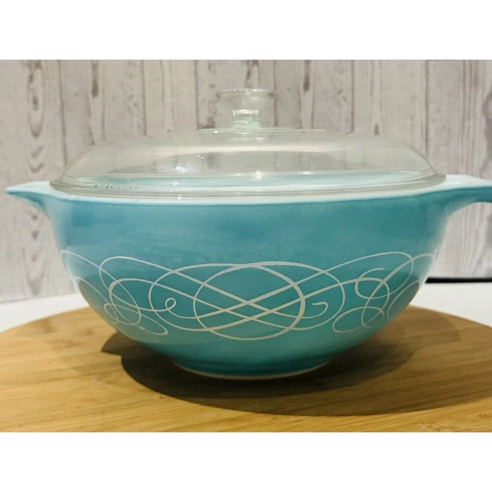 Vintage Pyrex Turquoise Hospitality Casserole 2-Qt Complete Model 443-CW-1